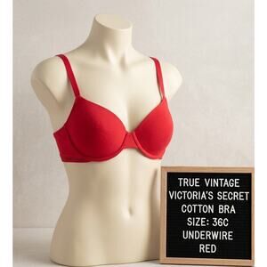 TRUE VINTAGE - VICTORIA'S SECRET cotton Bra 36C Underwire - logo on elastic red
